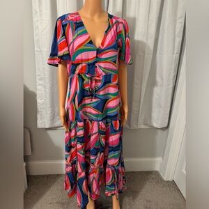 Pretty White Closet Element size M pink print short sleeve drawstring maxi dress